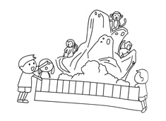 小朋友們在動物園觀看猴子的簡筆畫圖片