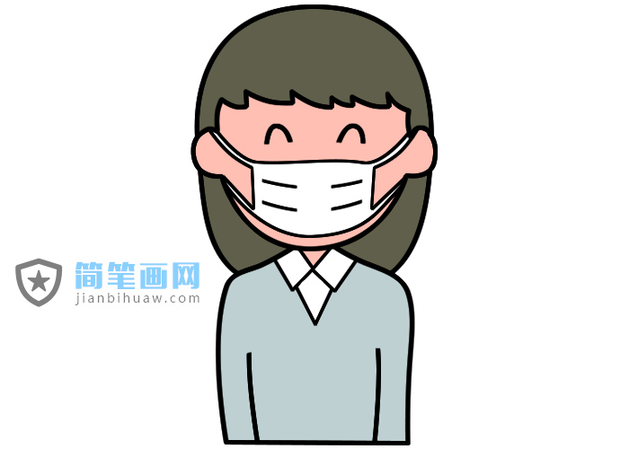 戴口罩預防新型冠狀病毒的小女孩簡筆畫圖片