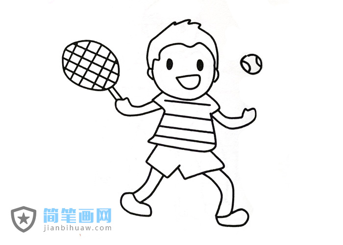 小朋友打網球的簡筆畫