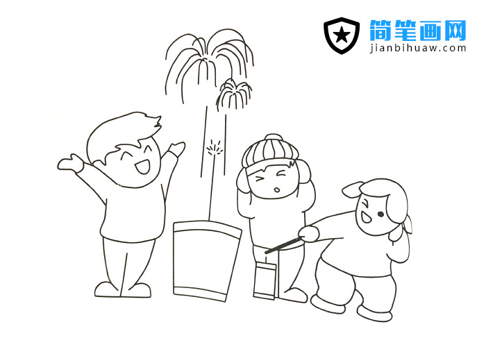 過年放煙花炮竹的簡筆畫圖片