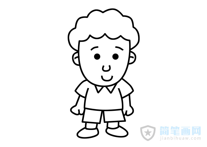 卷發小男孩簡筆畫含步驟及上色