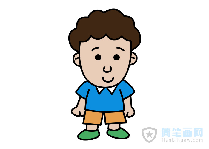 卷發小男孩簡筆畫含步驟及上色