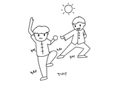 戶外打太極的簡筆畫圖片