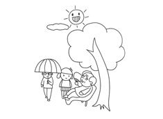 烈日天老爺爺在樹底乘涼的簡筆畫圖片