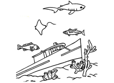 海底沉船世界的簡筆畫圖片