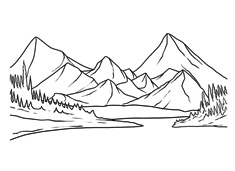 大山之間的簡筆畫圖片