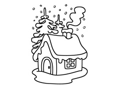 雪中的小屋簡筆畫圖片