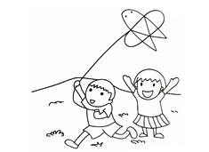 小朋友戶外放風箏的簡筆畫圖片