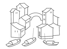 江南水鄉風景簡筆畫圖片