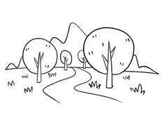 樹林場景簡筆畫圖片含上色