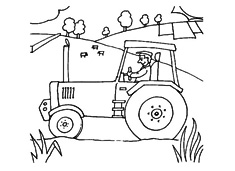 正在田里耕作的拖拉機簡筆畫圖片