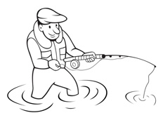 站在水里釣魚的簡筆畫圖片