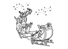 圣誕老人駕著馴鹿雪橇車送禮物的簡筆畫圖片