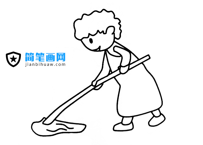 媽媽在拖地的簡筆畫圖片