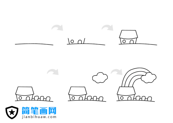 彩虹房子簡筆畫的畫法步驟及上色圖片