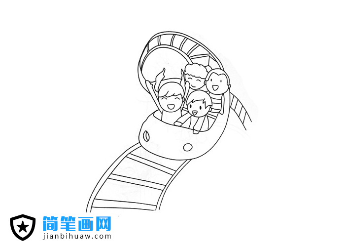 小朋友坐過山車的簡筆畫圖片