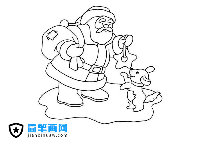 圣誕節給小朋友們送禮物的圣誕老人簡筆畫