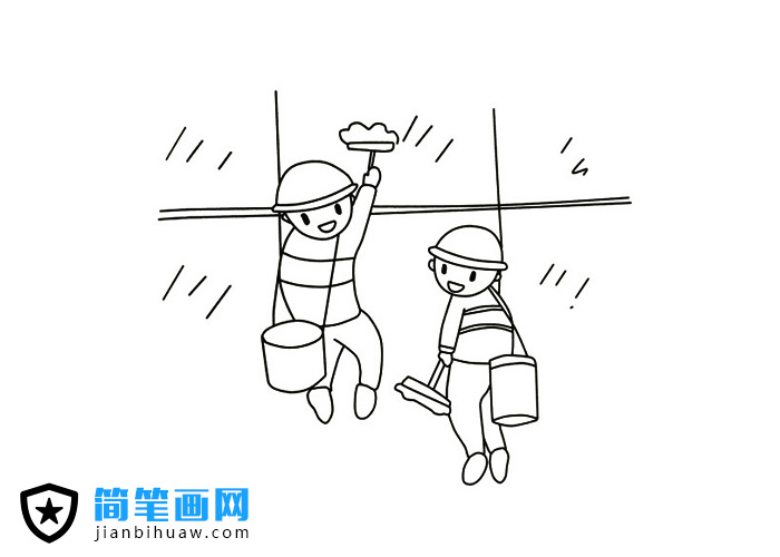 大樓外墻玻璃清潔工簡筆畫圖片