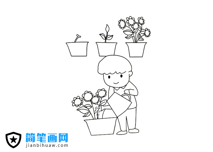 澆花的簡筆畫圖片