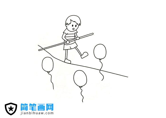 特技演員在表演走鋼絲的簡筆畫圖片