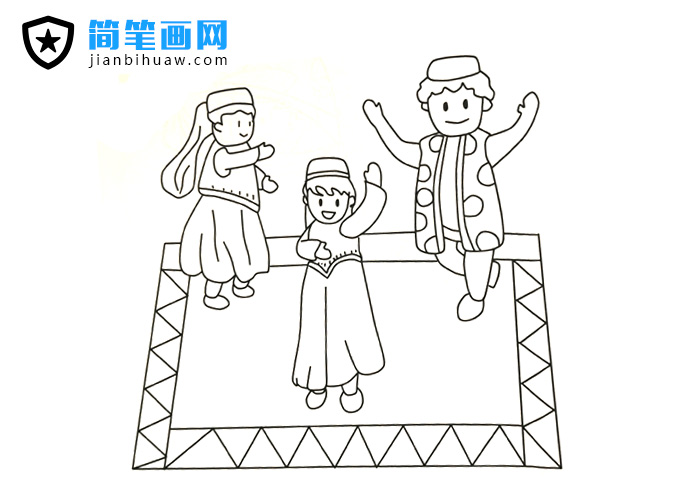 三位少數民族在一起跳舞的簡筆畫圖片