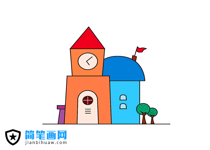 鐘樓房子簡筆畫圖片含上色
