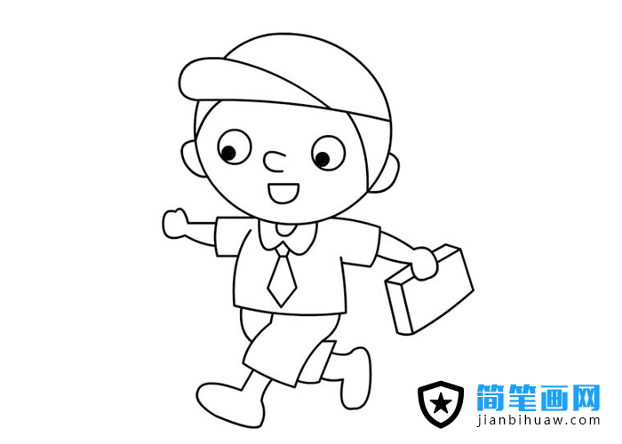 上學路上的小男孩簡筆畫圖片