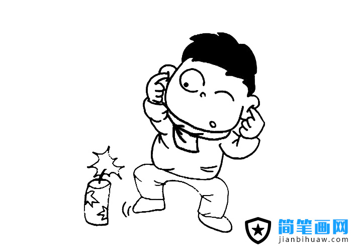 放鞭炮的小男孩簡筆畫圖片
