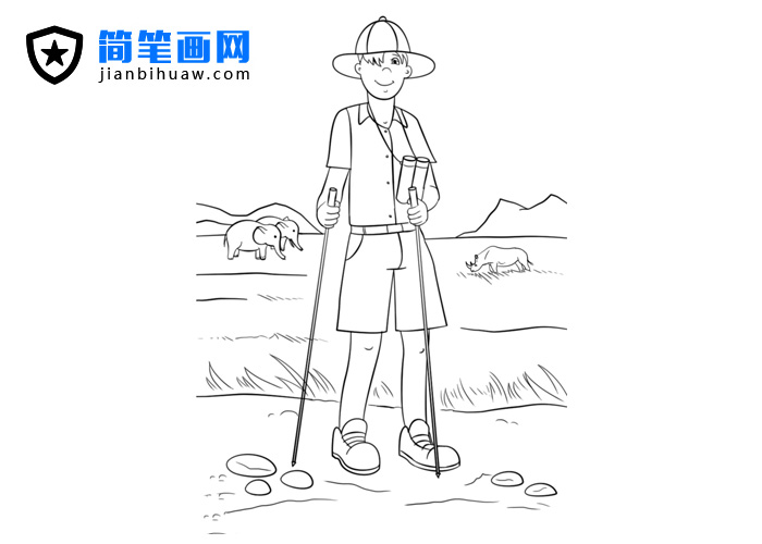 戶外徒步探險人物簡筆畫圖片